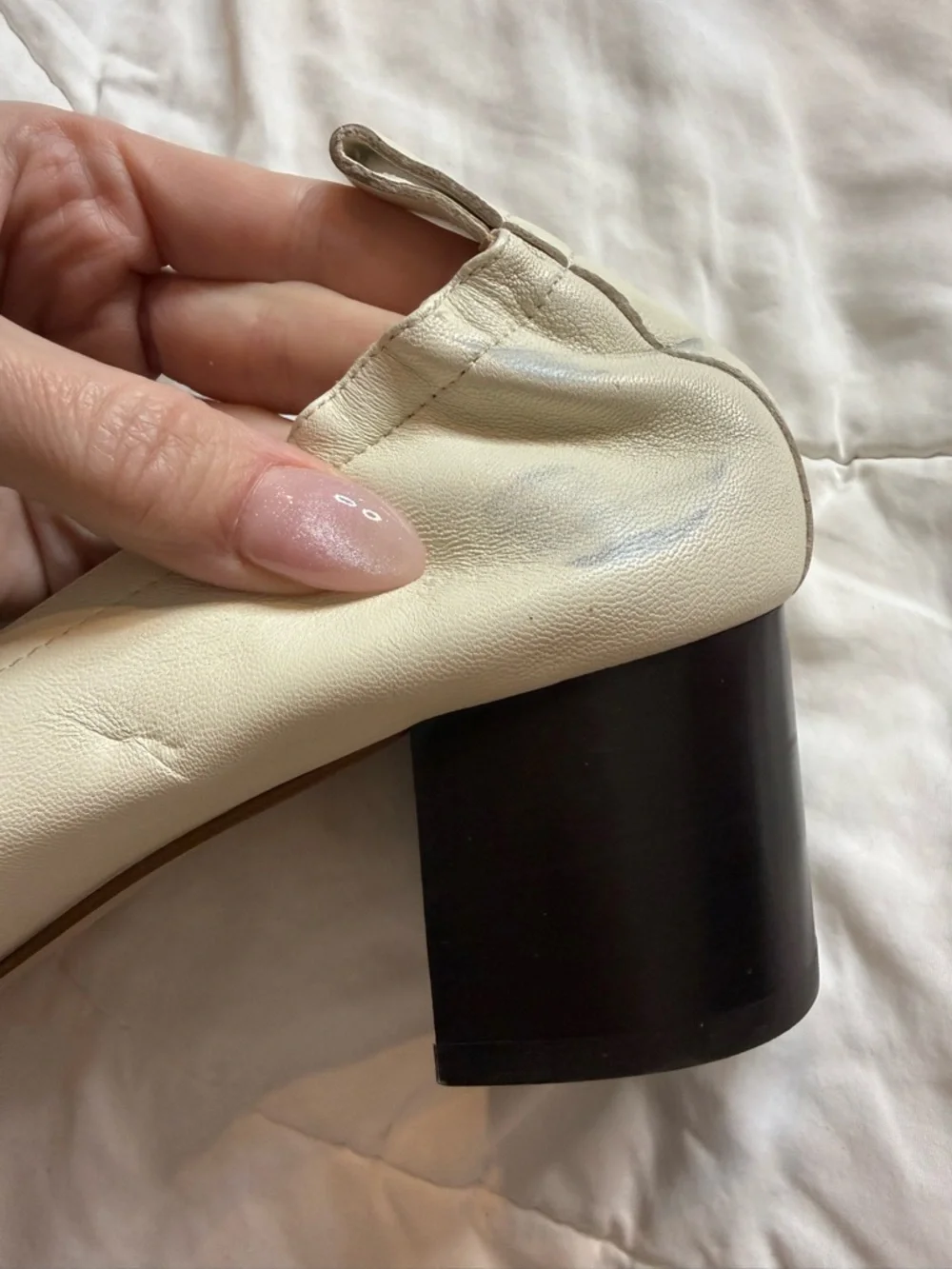 Everlane The Day Heel Bone Leather Block Heel Slip On Size 9 Sustainable NWOB